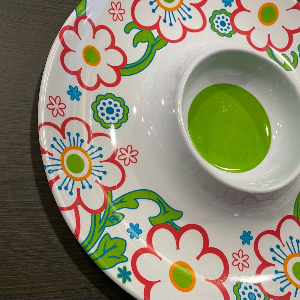 CROFTON Melamine Bright Florals on White‎ Chip & Dip Plate or Platter - Picture 3 of 6